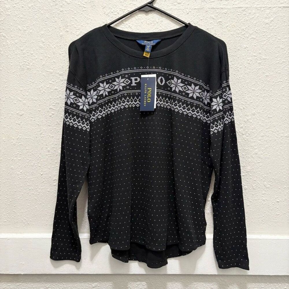 Polo Girls Waffle Knit Long Sleeve Winter Snowflake Fair Isle Top NWT XL 16